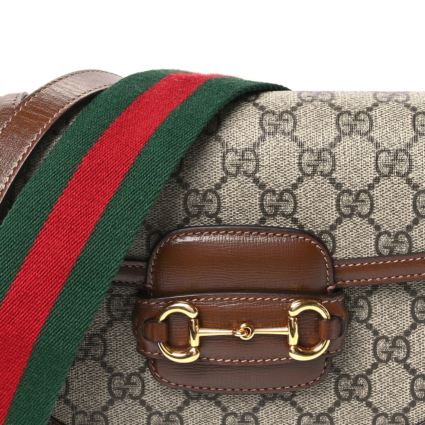 GG Supreme Monogram Web Mini Horsebit 1955 Shoulder Bag Beige Brown Sugar