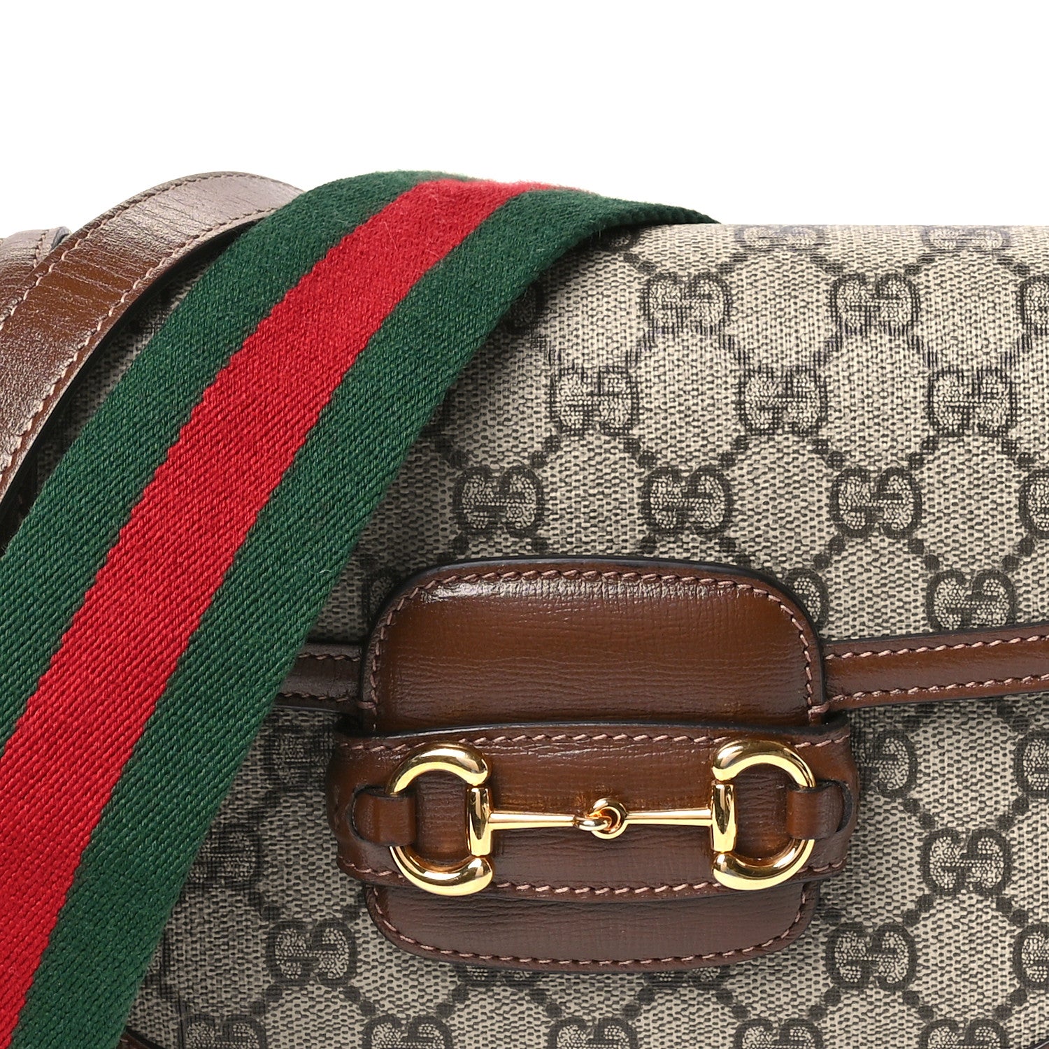 Gucci GG Supreme Monogram Web Mini Horsebit 1955 Shoulder Bag Beige Brown Sugar 9 of 12