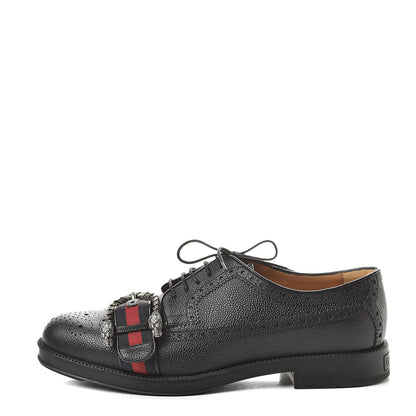 Gucci Calfskin Web Mens Queercore Brogue Derby Shoes 9.5 Black 1 of 9