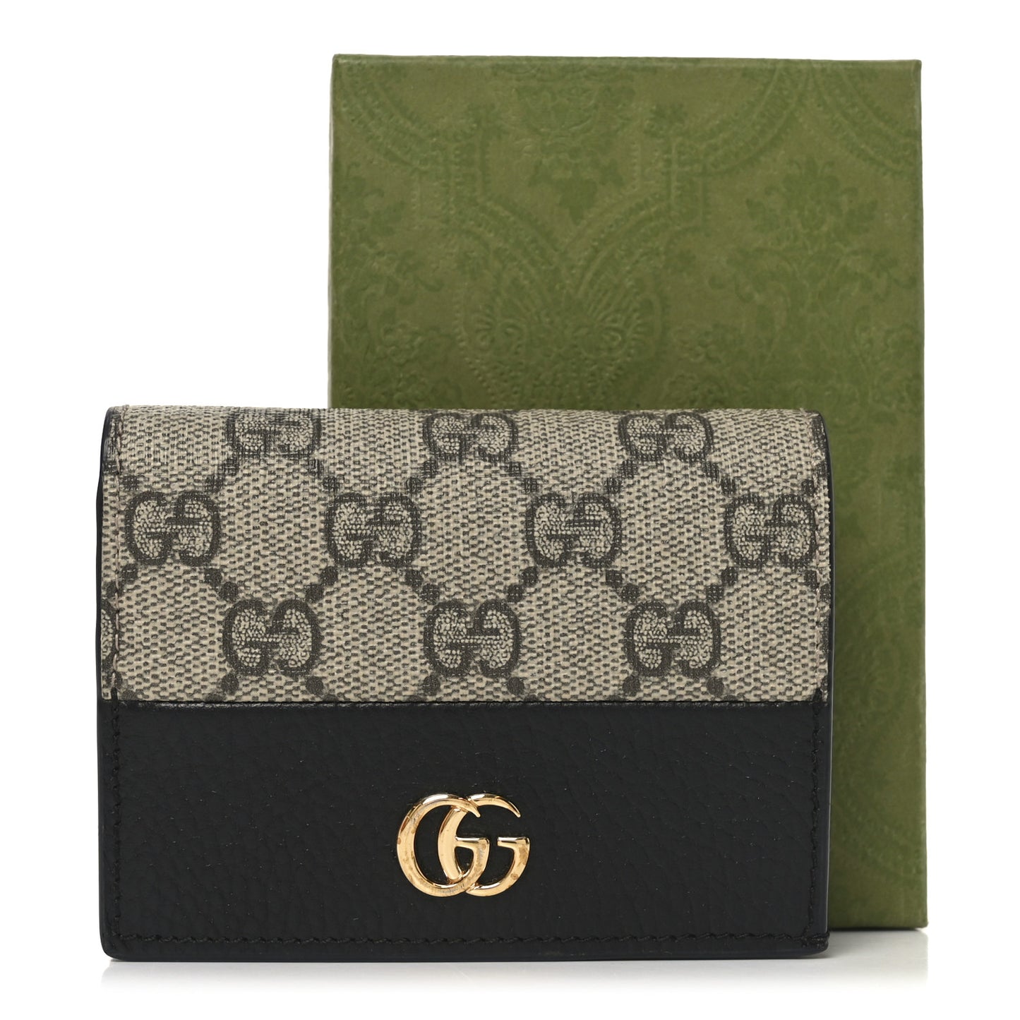 Dollar Calfskin GG Supreme Monogram GG Marmont Card Case Black Beige Ebony