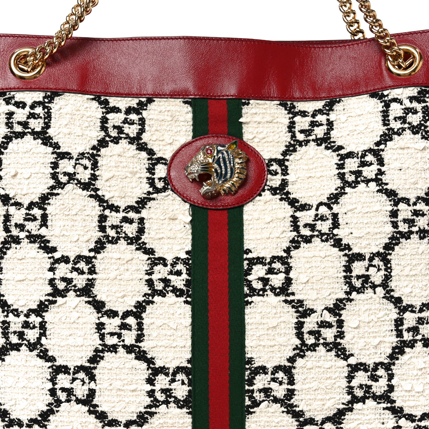 Tweed GG Monogram Large Rajah Chain Tote White Black Romantic Cherry
