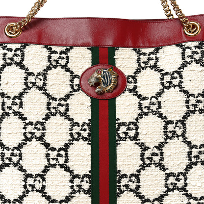 Gucci Tweed GG Monogram Large Rajah Chain Tote White Black Romantic Cherry 9 of 11