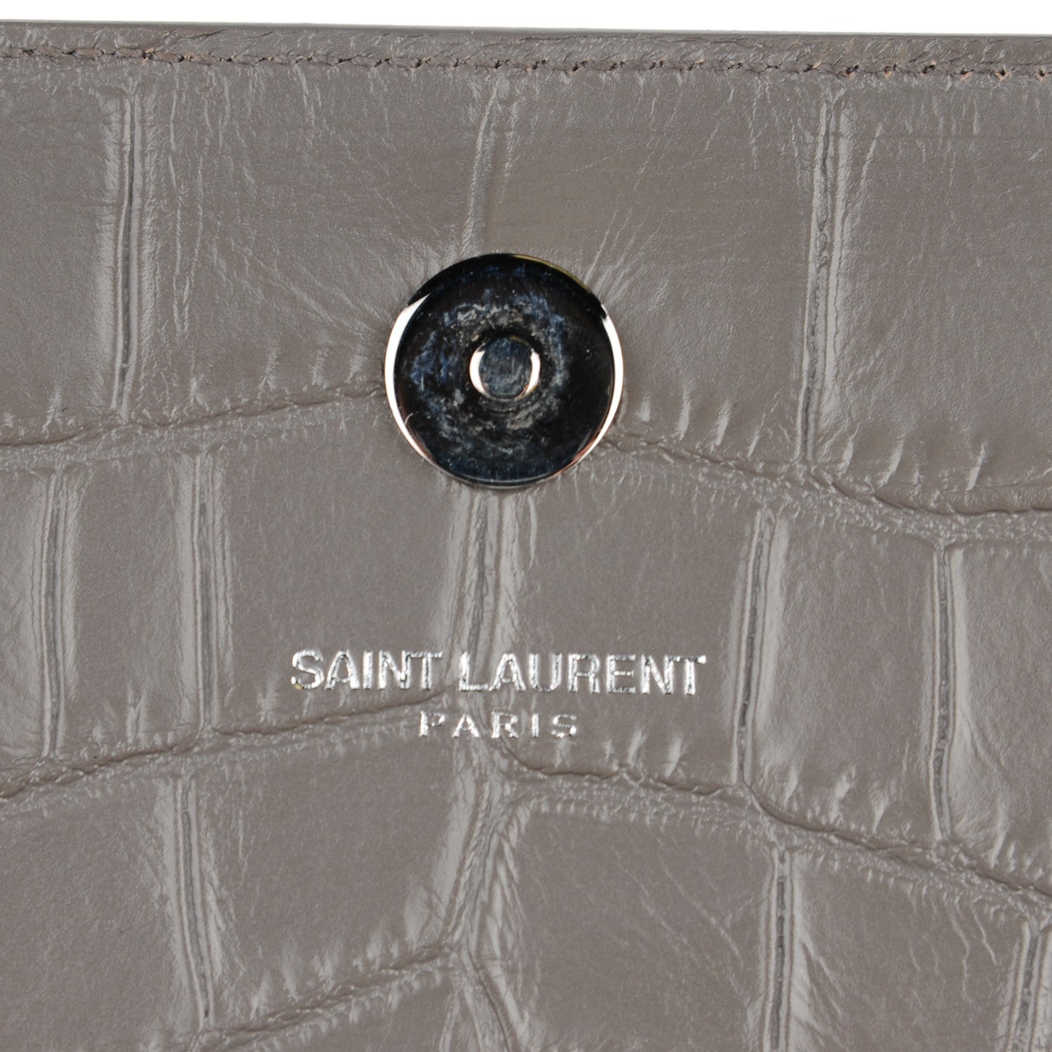 Saint Laurent Croc Embosssed Calfskin Classic Kate Monogram Clutch Fog 8 of 8