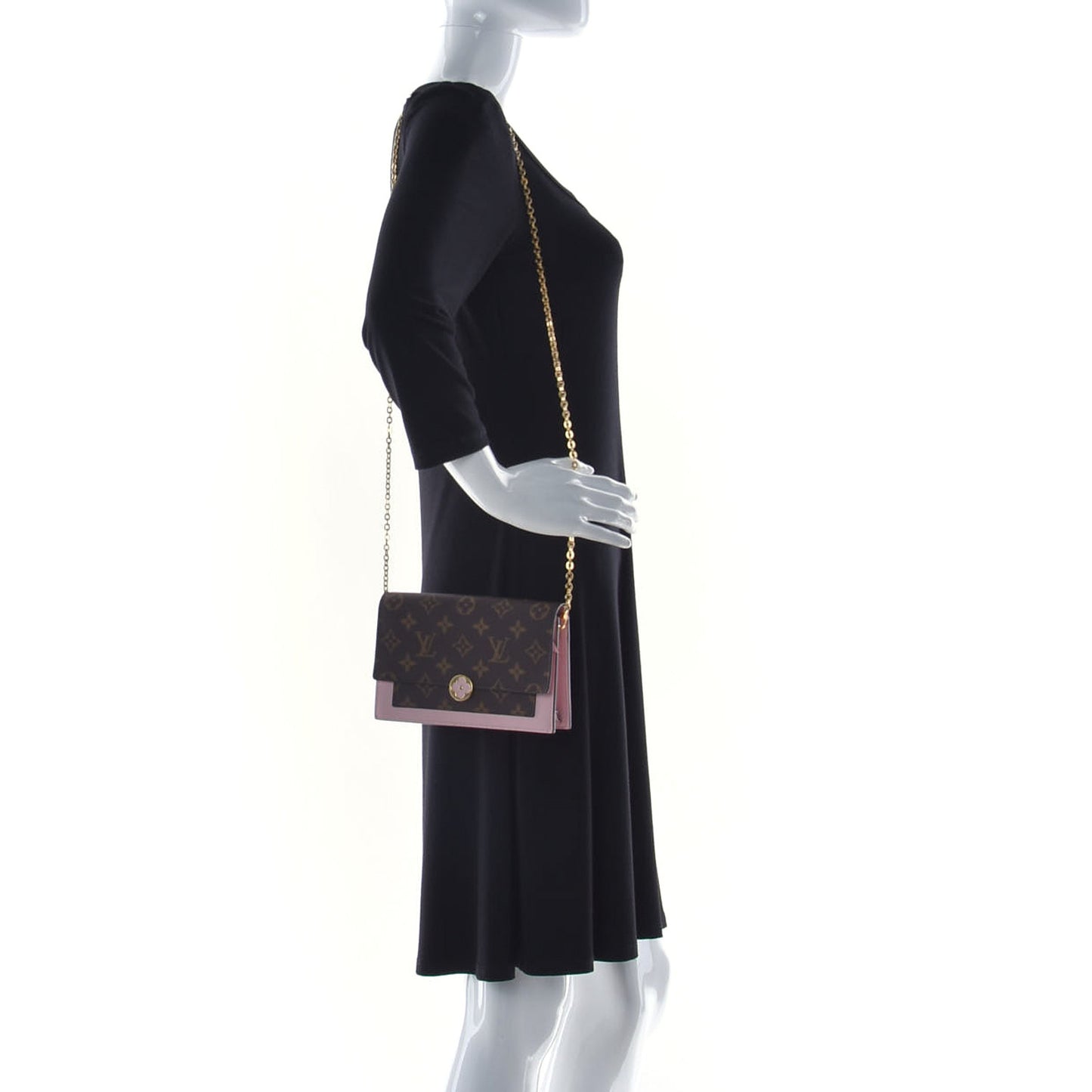 Monogram Flore Chain Wallet Rose Ballerine
