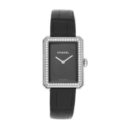 Chanel Stainless Steel Alligator Diamond Bezel 21mm Boy-Friend Quartz Watch Black 1 of 5