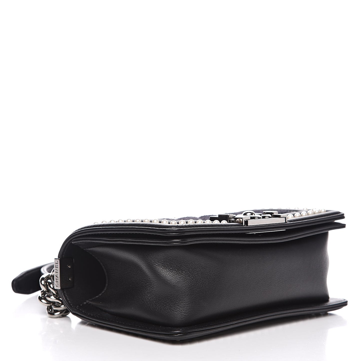 Calfskin Pearl Tweed Small Boy Flap Black