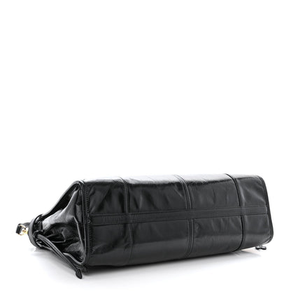 Prada Glossy Calfskin Triangle Large Bonnie Shoulder Bag Black 4 of 11