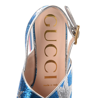 Gucci Nappa Silk Lurex Starry Sky Crossover Platform Sandals 36.5 Bluette Silver 5 of 7