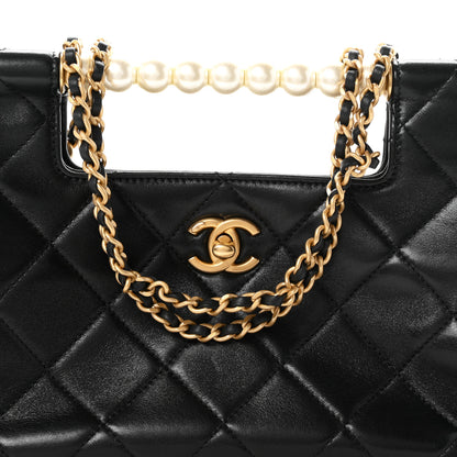 Chanel Shiny Lambskin Pearl Small Shopping Bag Black 15 of 21
