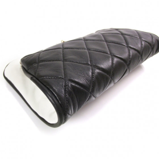 Chanel Lambskin Quilted Resin Pearl Clasp Clutch Black and White 5 of 11
