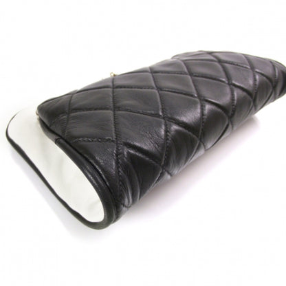 Chanel Lambskin Quilted Resin Pearl Clasp Clutch Black and White 5 of 11