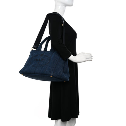 Prada Denim Logo Tote Bleu 2 of 11