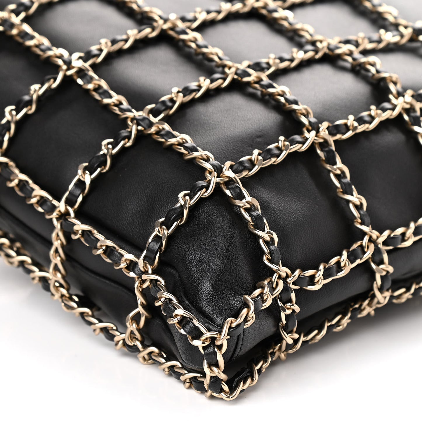 Lambskin Large Shopping Chain Tote Black