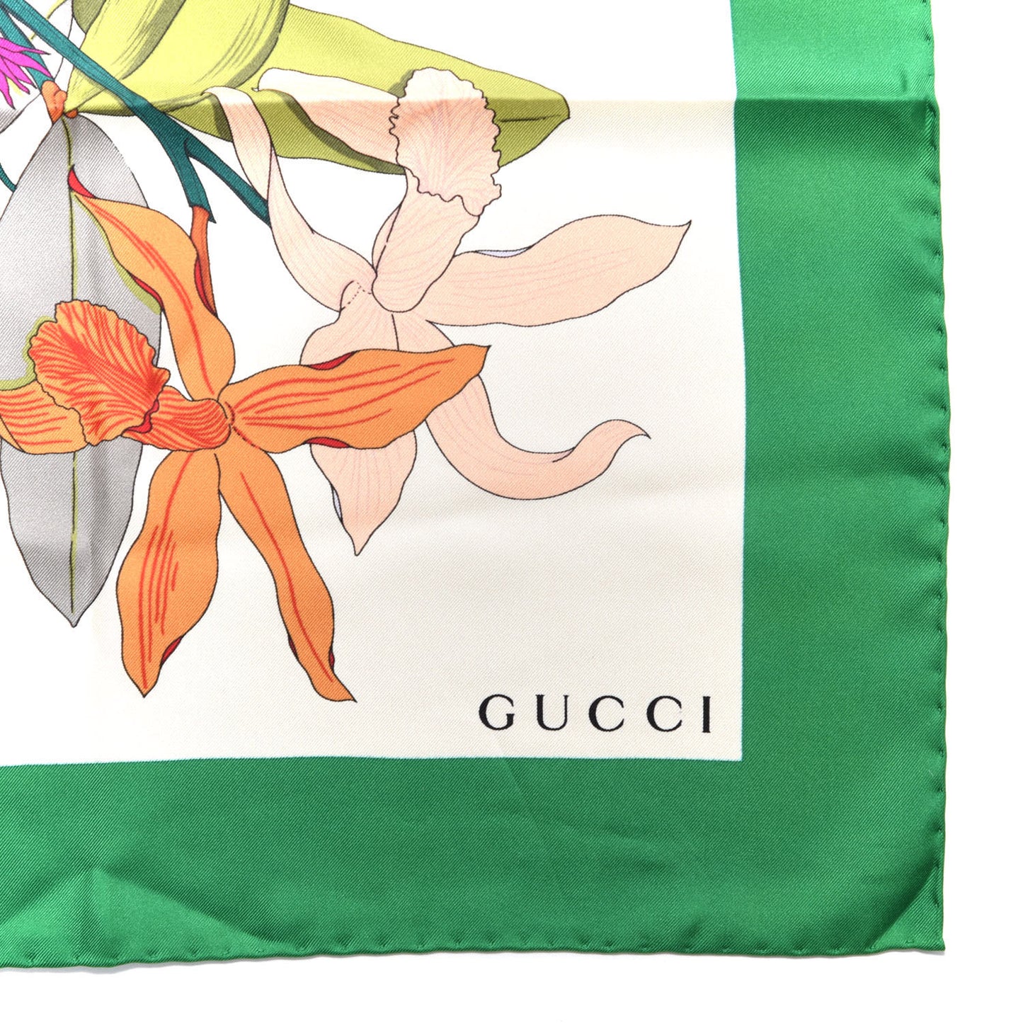 Silk Flora Gothic Square Scarf Ivory Dark Green