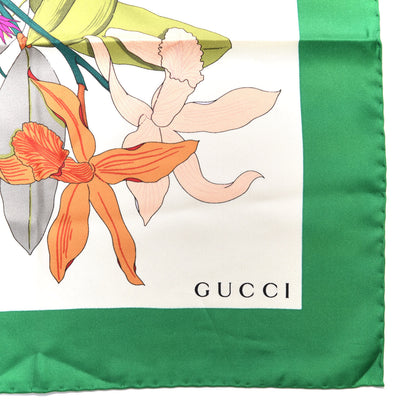 Gucci Silk Flora Gothic Square Scarf Ivory Dark Green 3 of 5