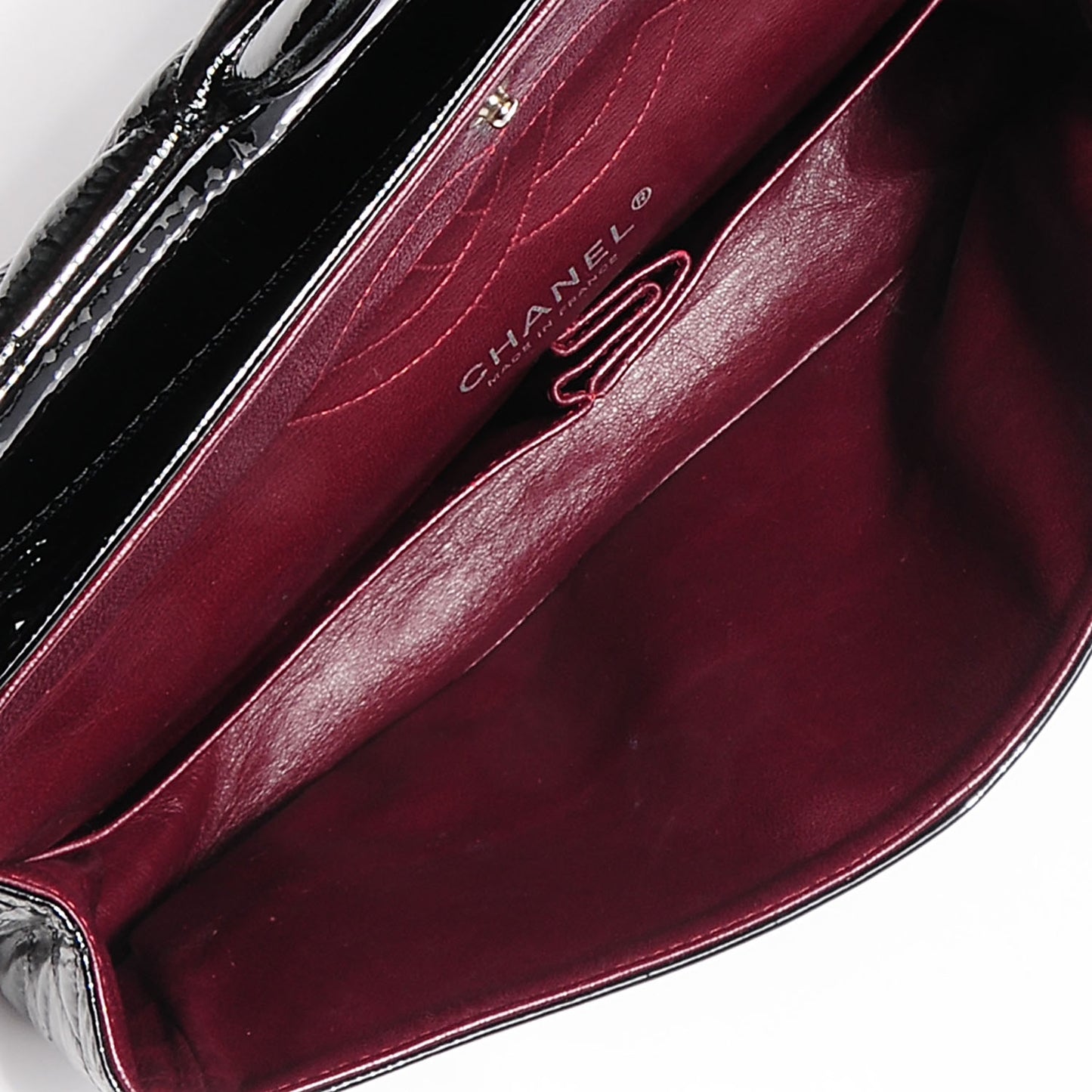 Distressed Patent Medium Double Flap Black