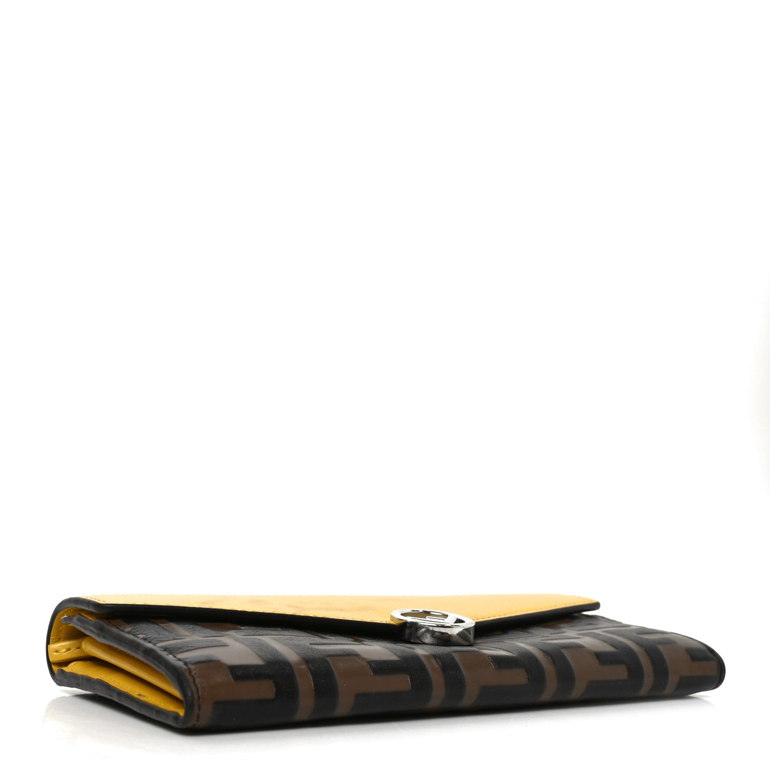Fendi Vitello Cruise F is Fendi Bi-Color FF 1974 Embossed Continental Envelope Wallet On Chain Maya Yellow 4 of 8