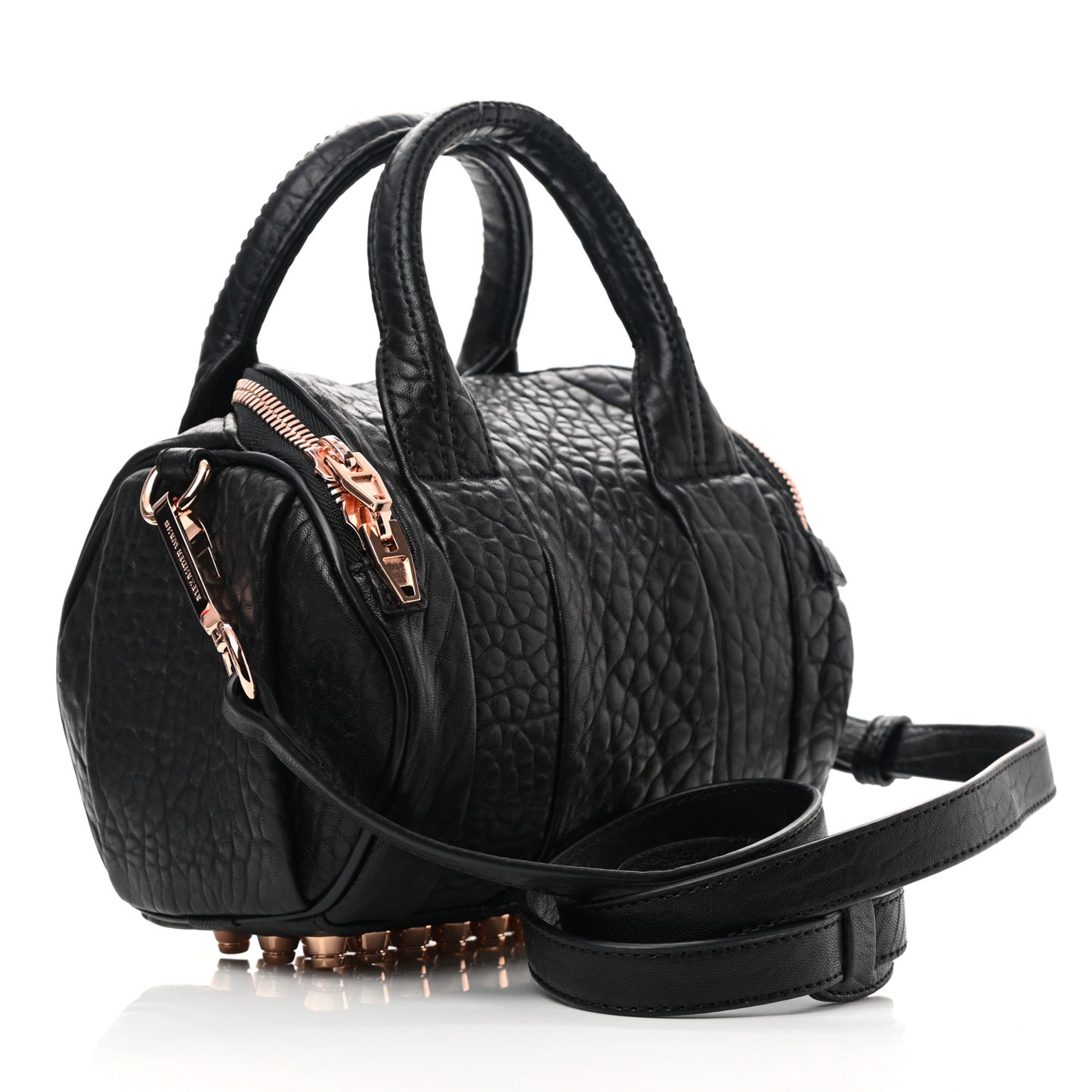 Pebbled Lambskin Mini Rockie Black Rose Gold Hardware
