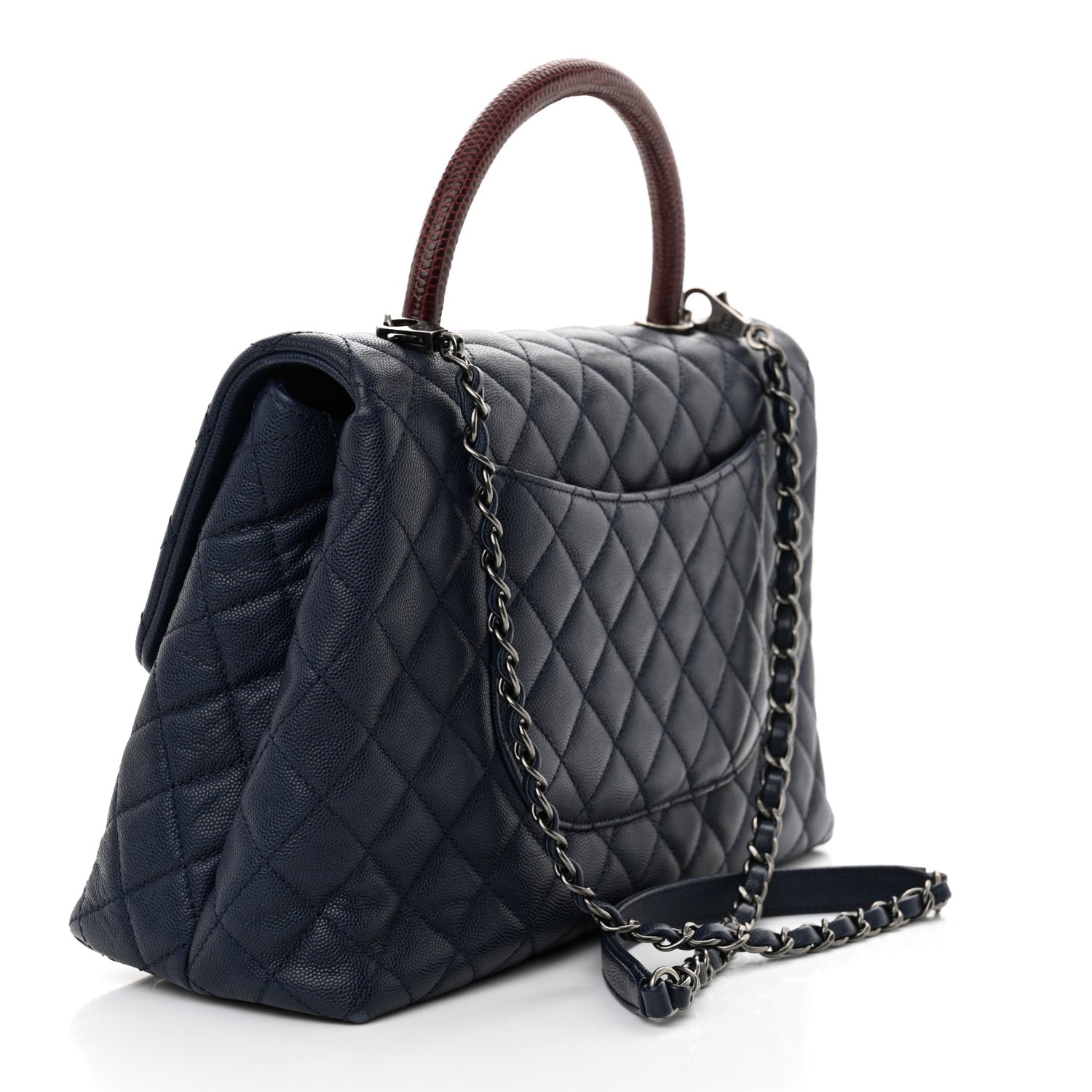 Chanel Caviar Lizard Quilted Medium Coco Handle Flap Navy 3 of 11