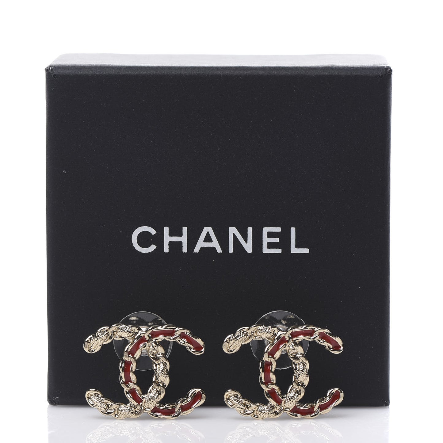 Enamel Metal Chain French New Wave CC Earrings Red Gold