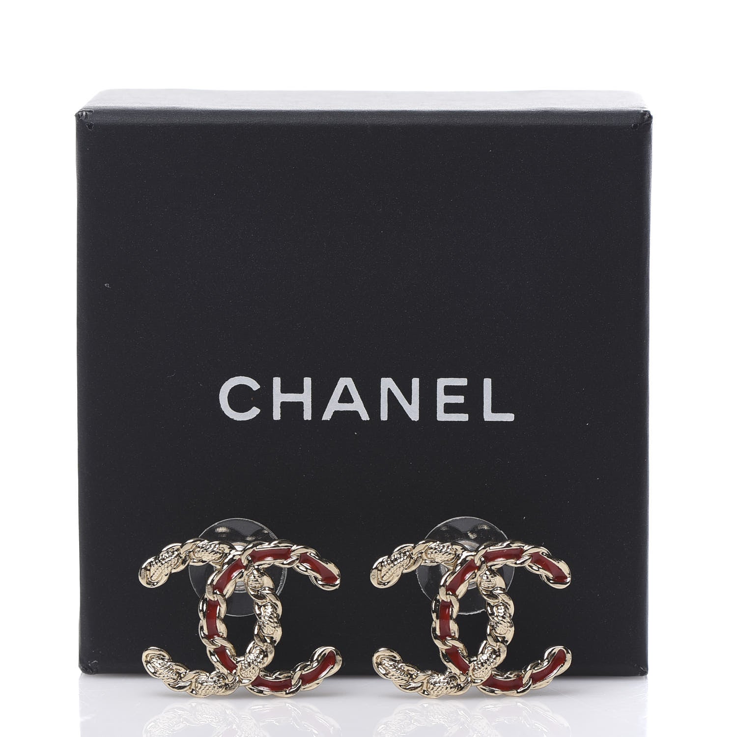 Chanel Enamel Metal Chain French New Wave CC Earrings Red Gold 5 of 5