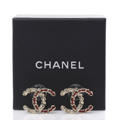 Chanel Enamel Metal Chain French New Wave CC Earrings Red Gold 5 of 5