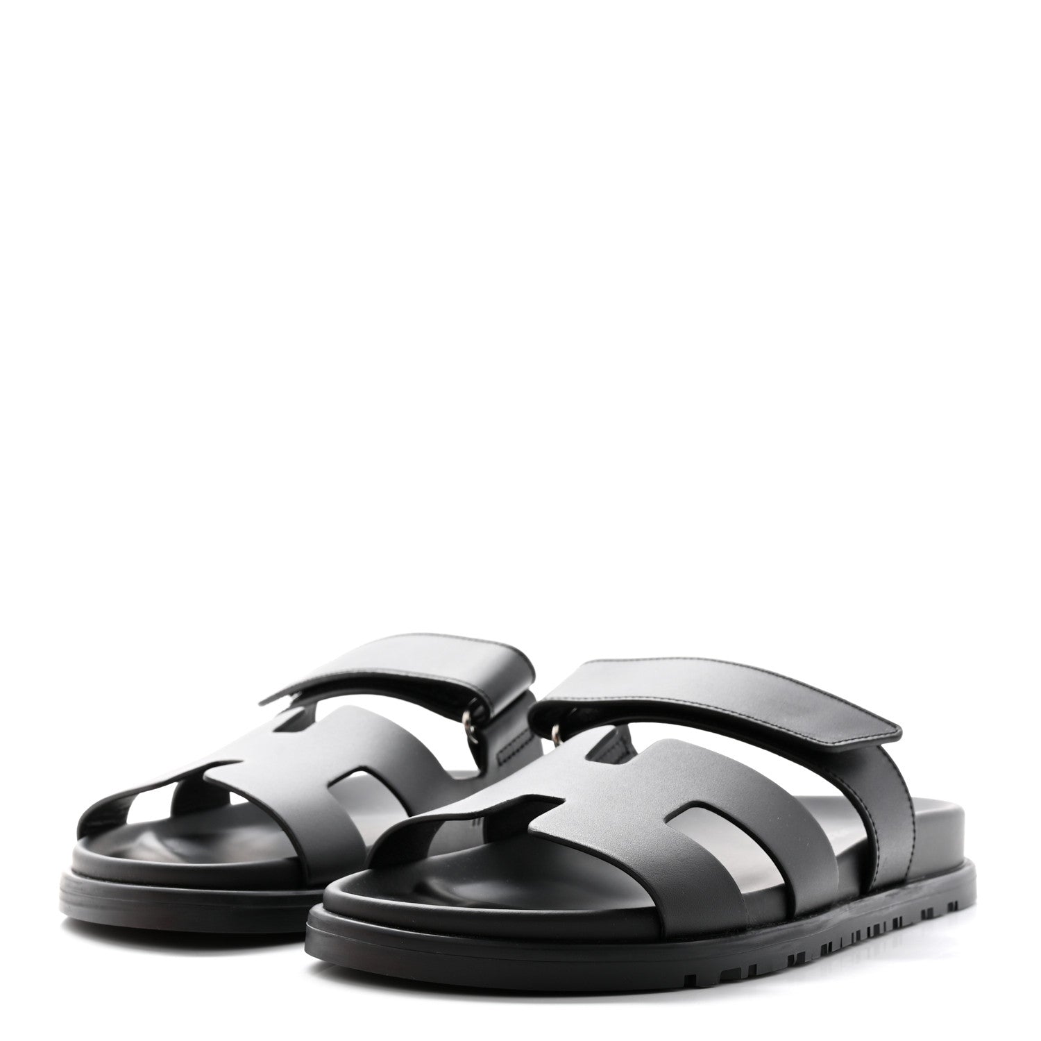 Hermes Calfskin Womens Chypre Sandals 37.5 Black 3 of 10