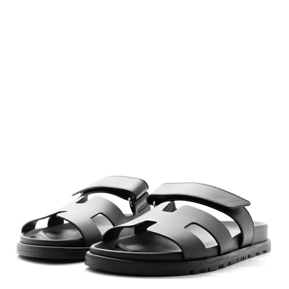 Hermes Calfskin Womens Chypre Sandals 37.5 Black 3 of 10