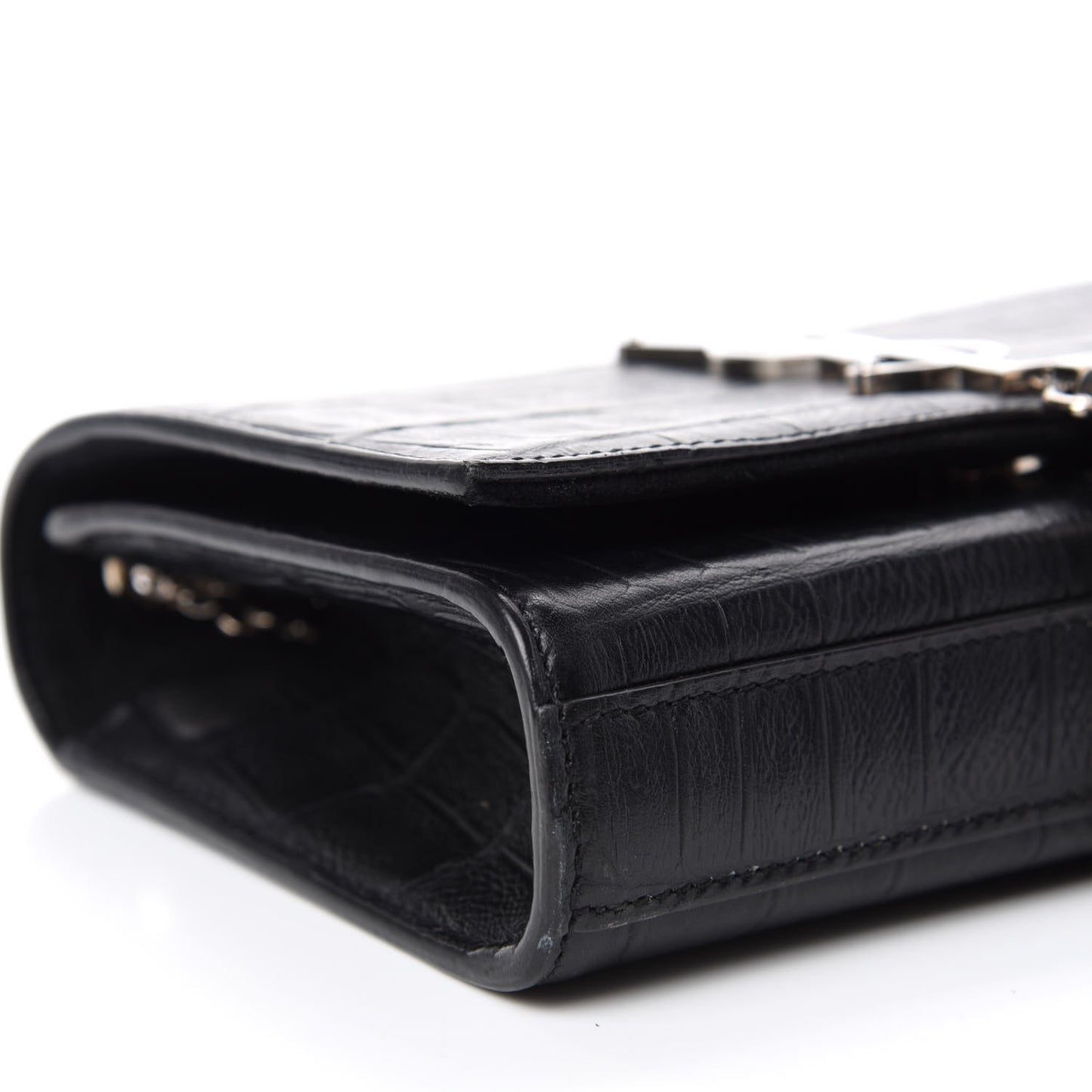 Calfskin Crocodile Embossed Monogram Small Kate Tassel Satchel Black