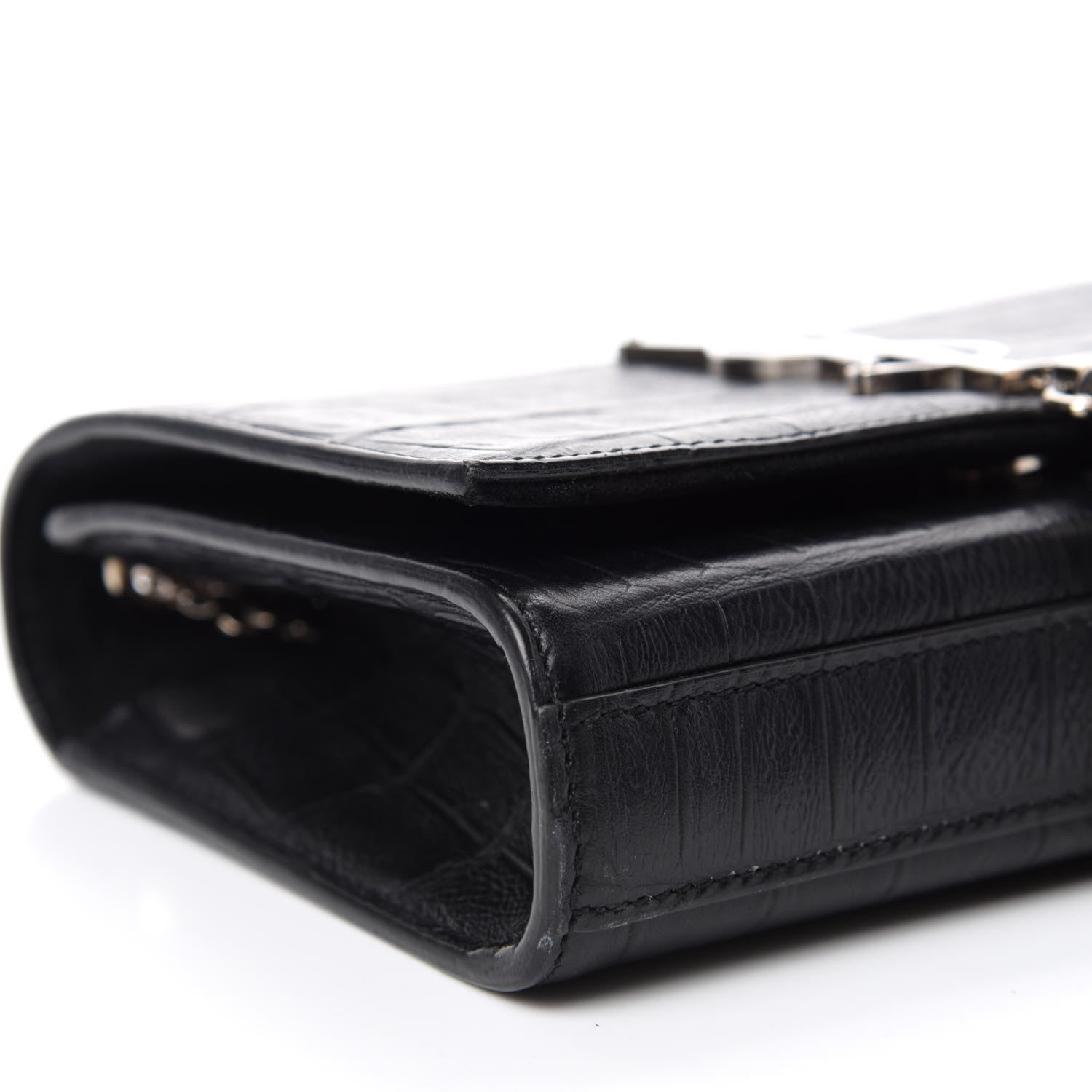 Saint Laurent Calfskin Crocodile Embossed Monogram Small Kate Tassel Satchel Black 6 of 9
