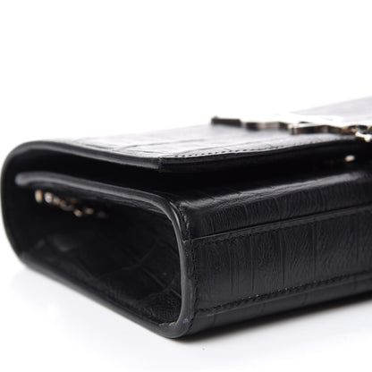 Saint Laurent Calfskin Crocodile Embossed Monogram Small Kate Tassel Satchel Black 6 of 9