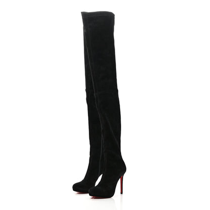 Christian Louboutin Suede Calfskin Louise XI 120 Thigh High Boots 36 Black 3 of 7