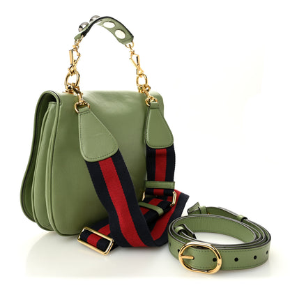 Gucci Roxy Calfskin Web Medium Blondie Top Handle Shoulder Flap Bag Salamander Green 3 of 12