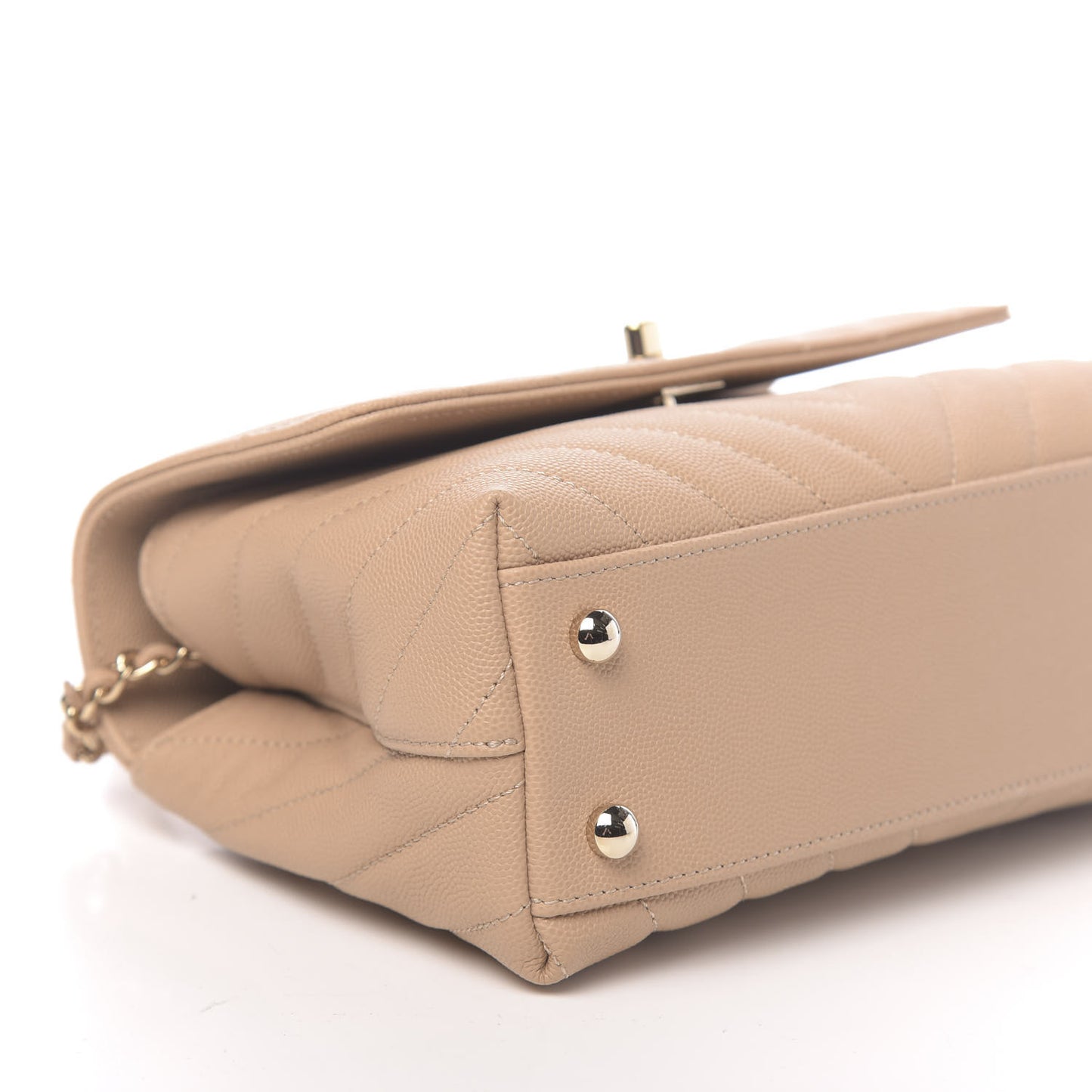 Caviar Chevron Quilted Mini Coco Handle Flap Beige