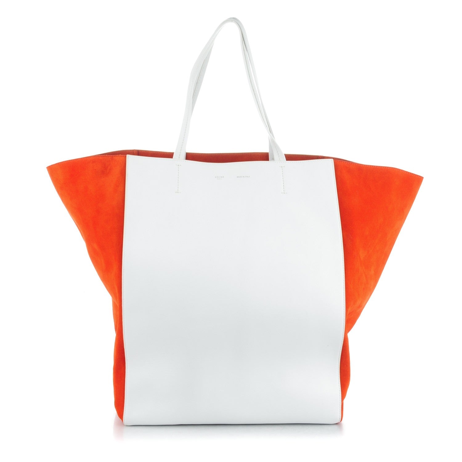 Celine Smooth Calfskin Suede Large Phantom Luggage Bi-Cabas White Orange 1 of 11