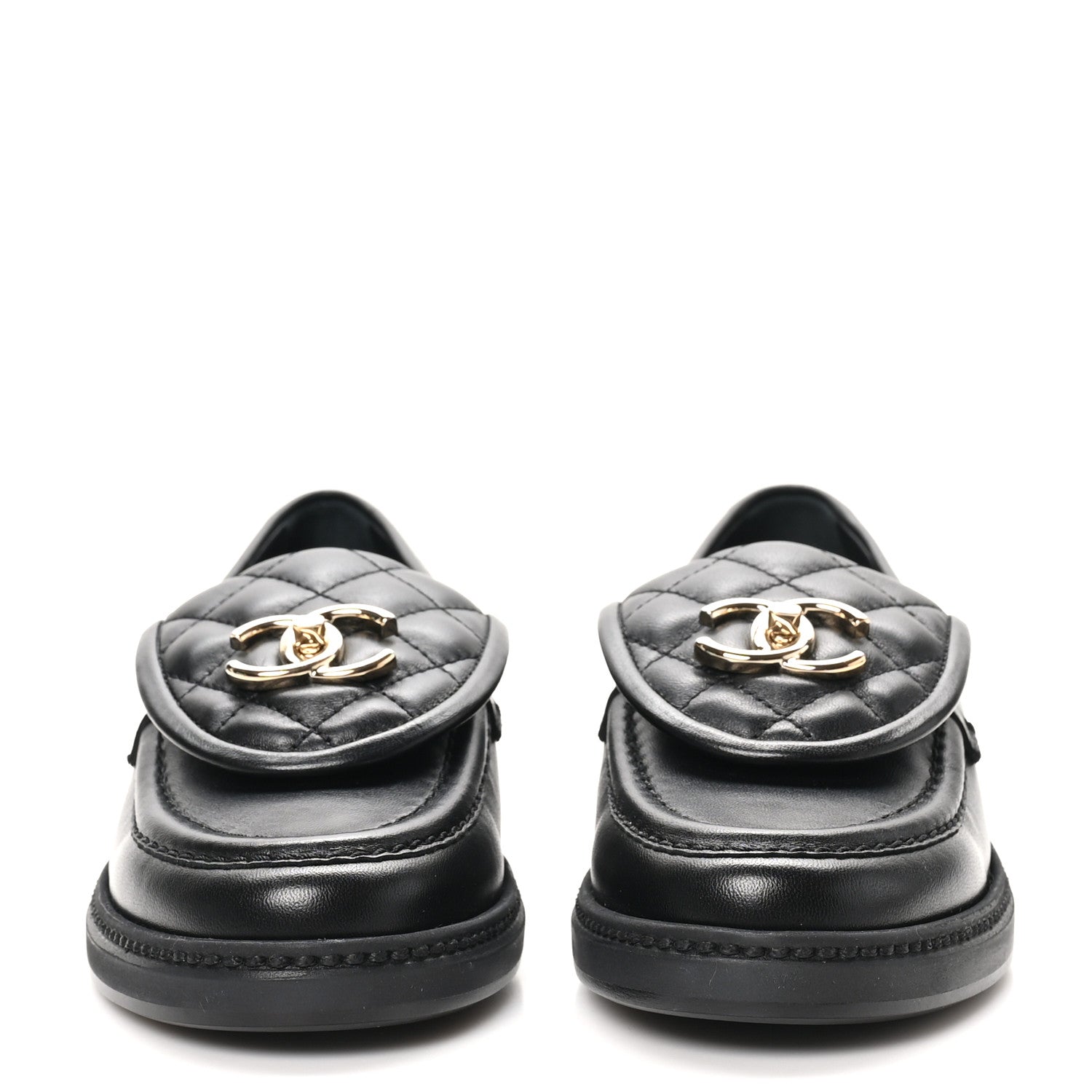 Chanel Lambskin Quilted CC Turnlock Loafers 35.5 Black 3 of 10