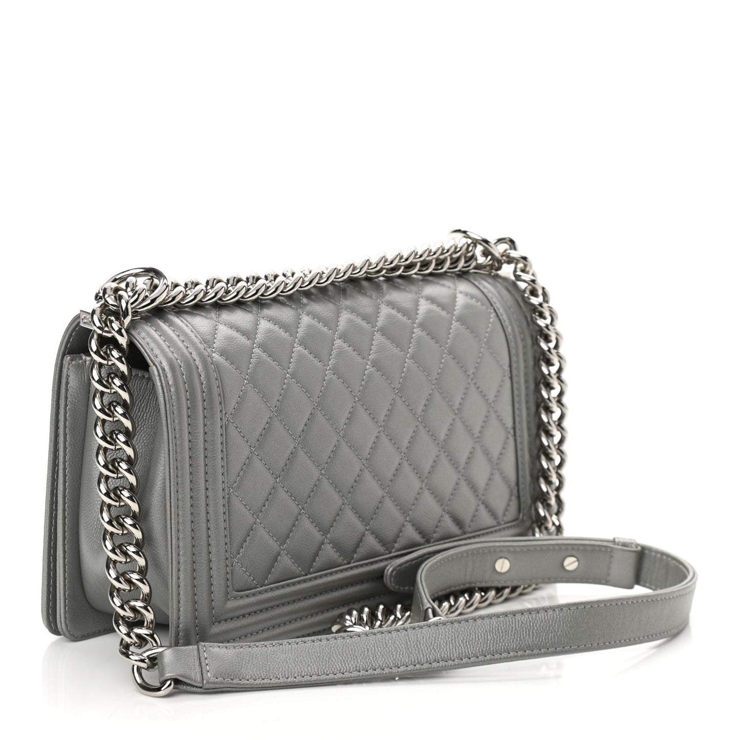 Metallic Caviar Quilted Medium Boy Flap Silver