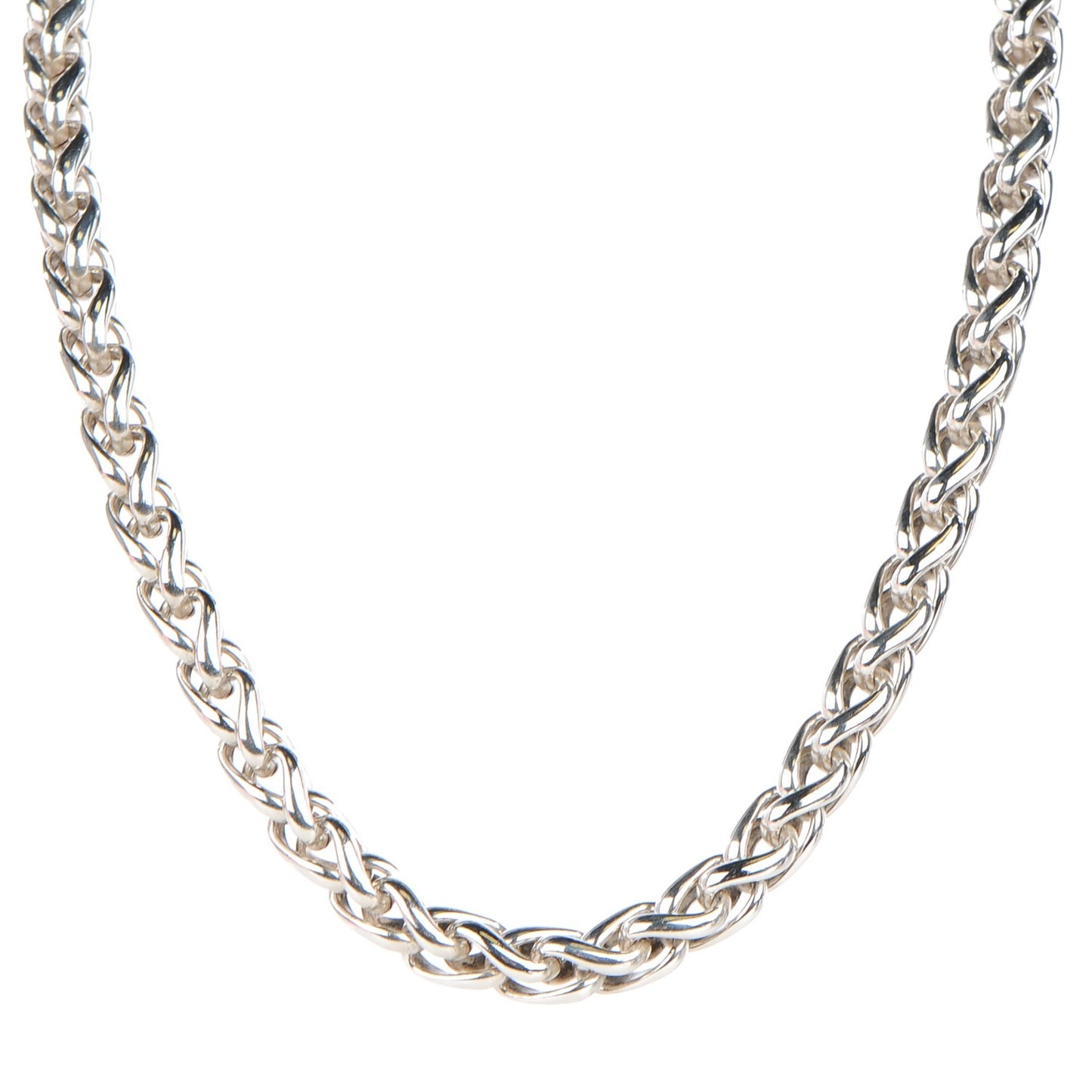 Sterling Silver 14K Yellow Gold 8mm Large Wheat Chain Necklace