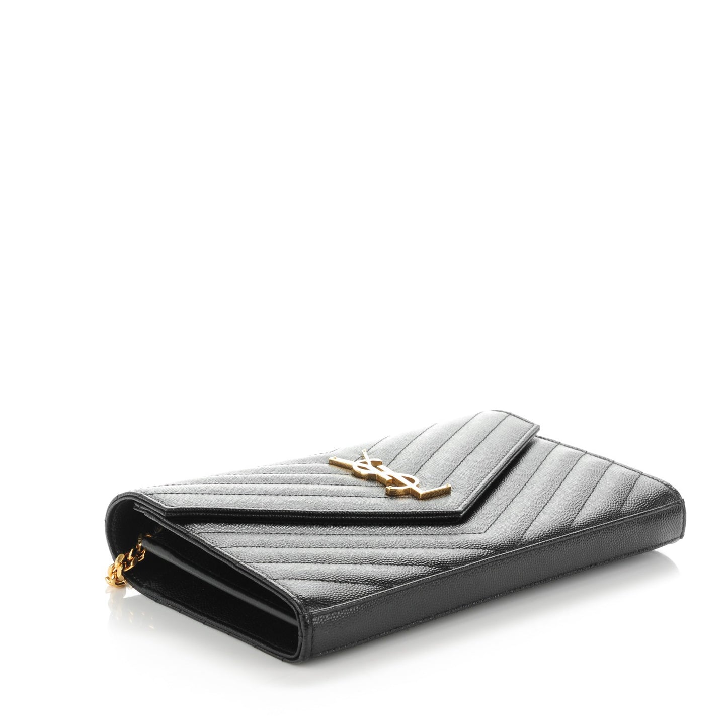 Grain De Poudre Matelasse Chevron Monogram Chain Wallet Black