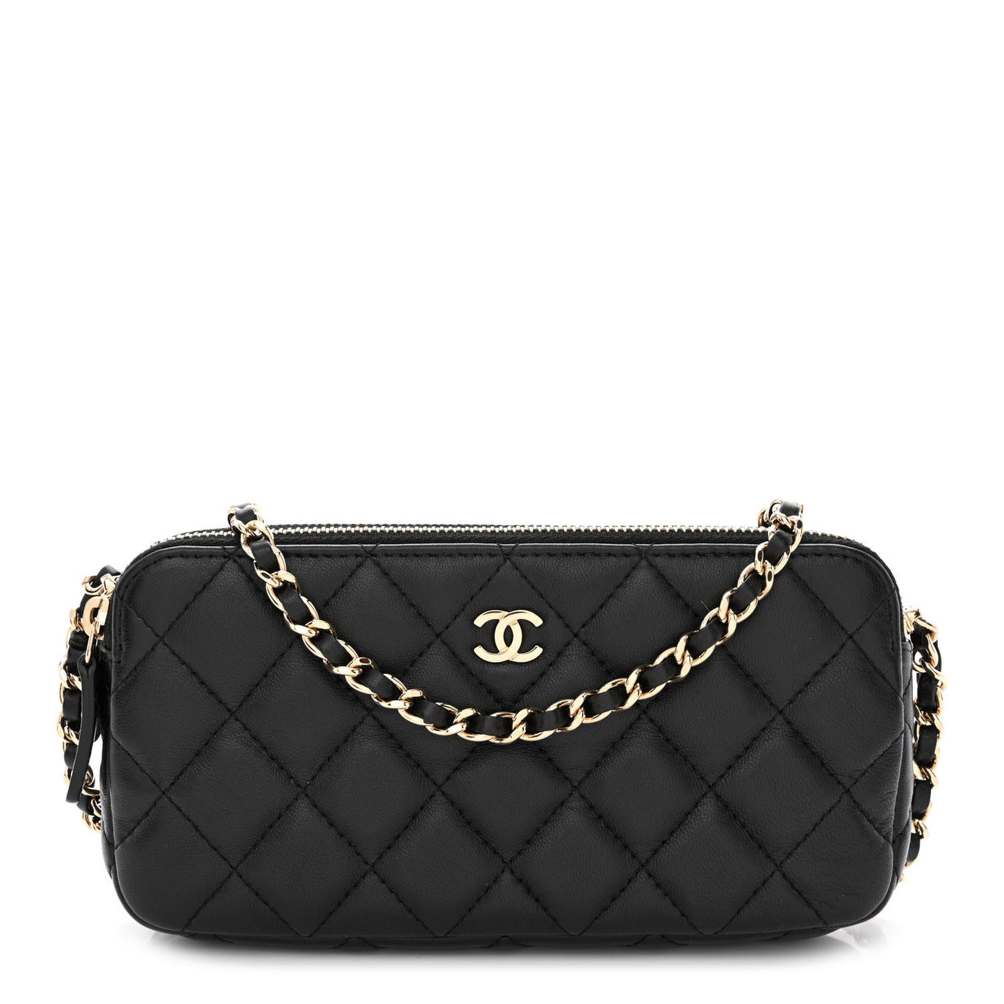 Lambskin Quilted Small Clutch With Chain Black
