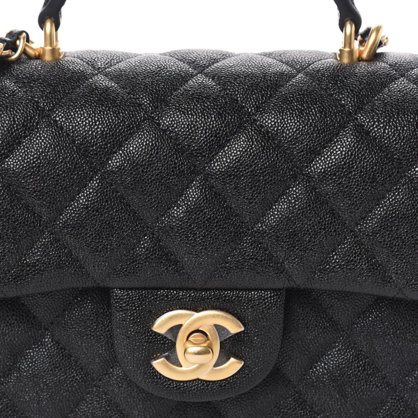 Caviar Quilted Mini Top Handle Rectangular Flap Black