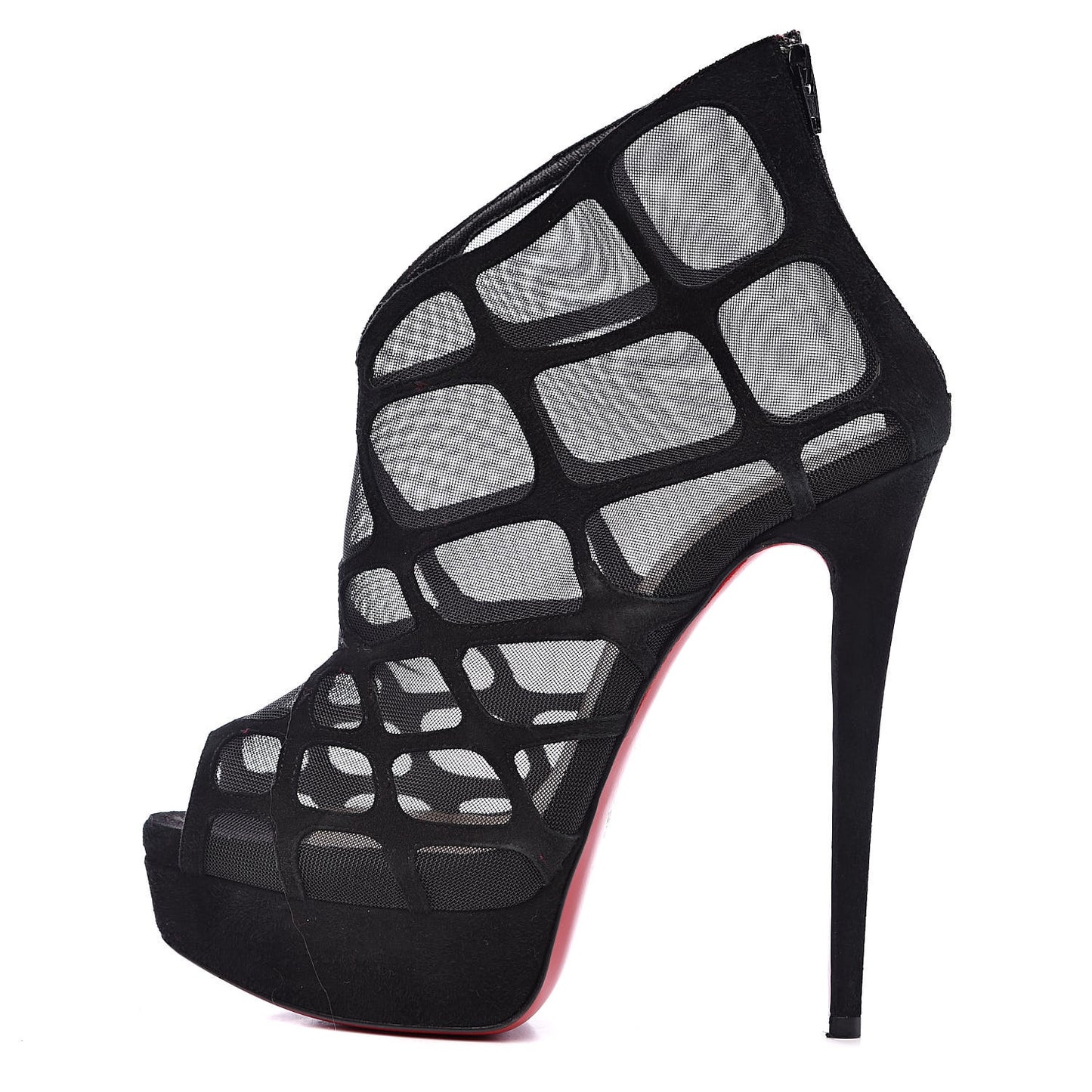 Suede Mesh Altarakna 150 Peep Toe Platform Booties 36.5 Black