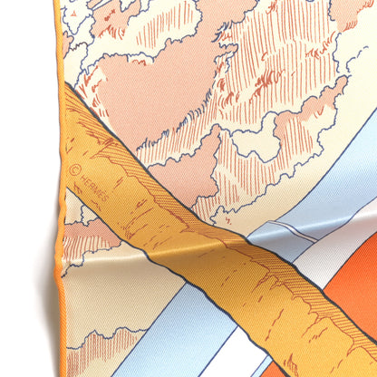 Hermes Silk Rendez-Vous Galant Scarf 70 Ciel Orange White 2 of 3