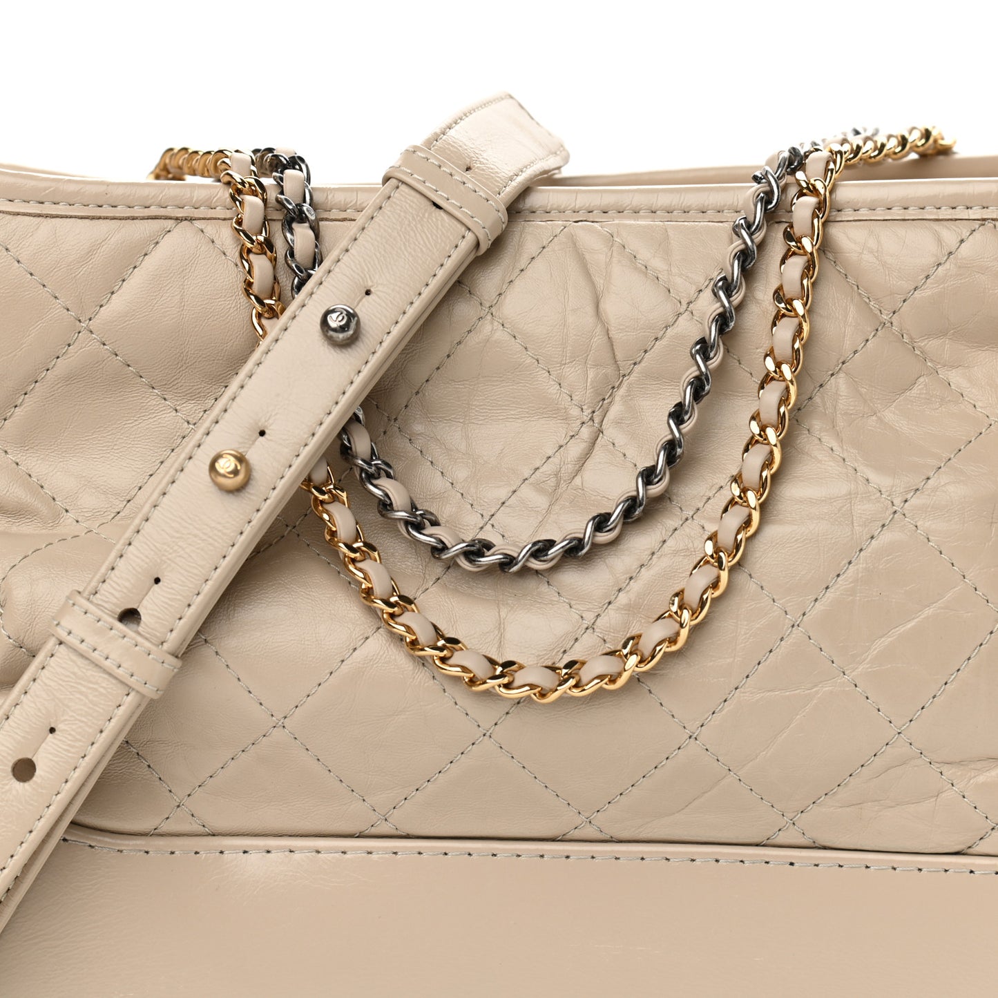 Aged Calfskin Quilted Medium Gabrielle Hobo Beige