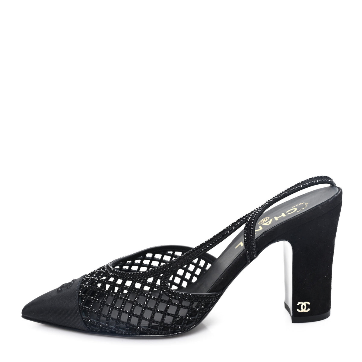 Chanel Suede Strass Grosgrain Cap Toe CC Slingback Pumps 39 Black 1 of 10
