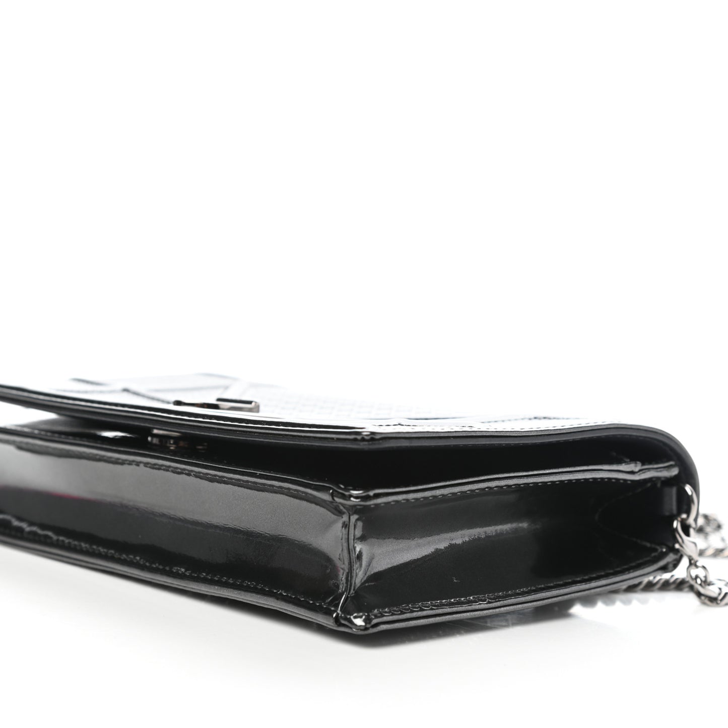 Metallic Patent Micro-Cannage Diorama Wallet on Chain Pouch Onyx Black
