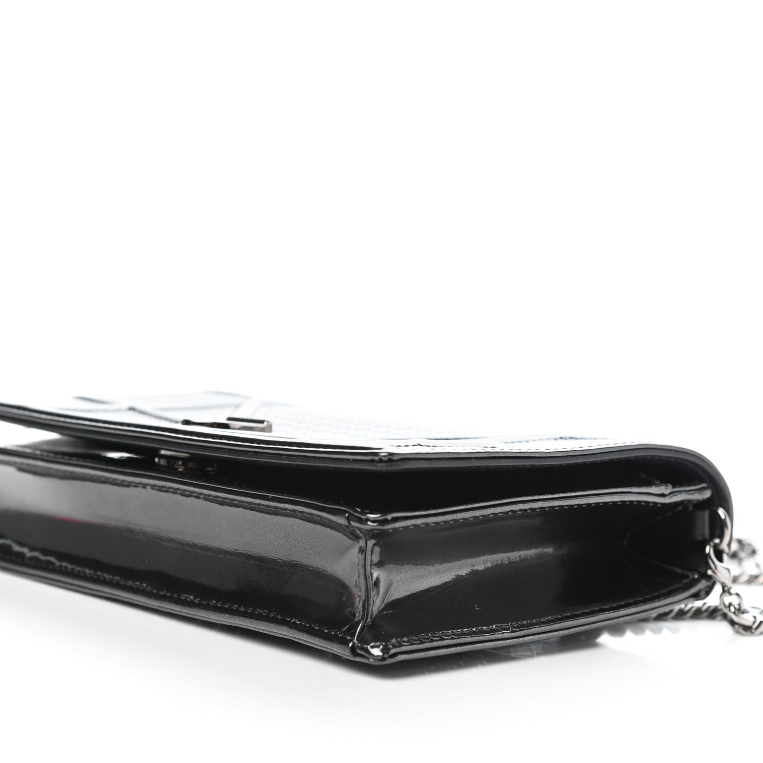 Christian Dior Metallic Patent Micro-Cannage Diorama Wallet on Chain Pouch Onyx Black 10 of 11