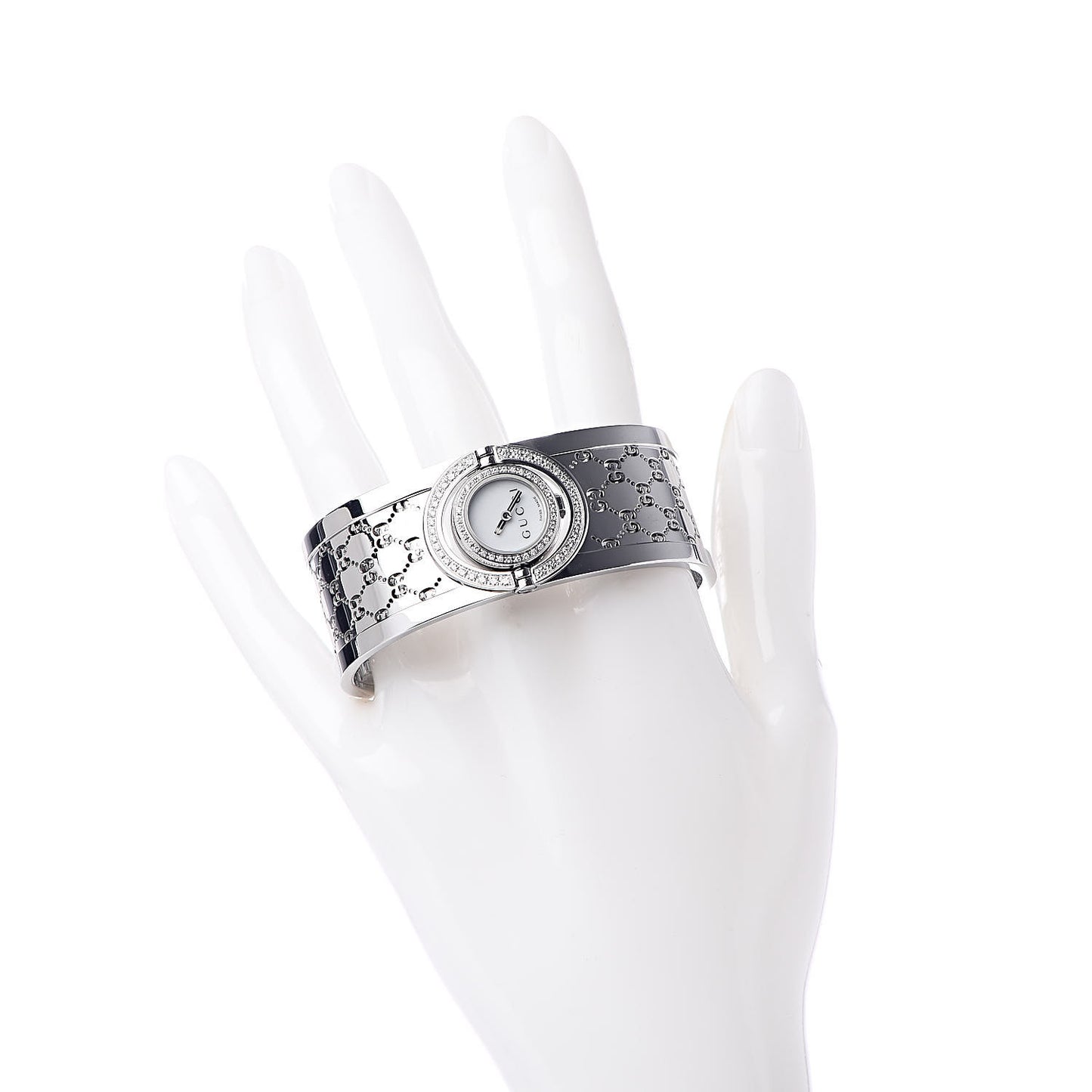 Stainless Steel Diamond Pave Bezel Mother of Pearl 23mm Twirl Quartz Watch