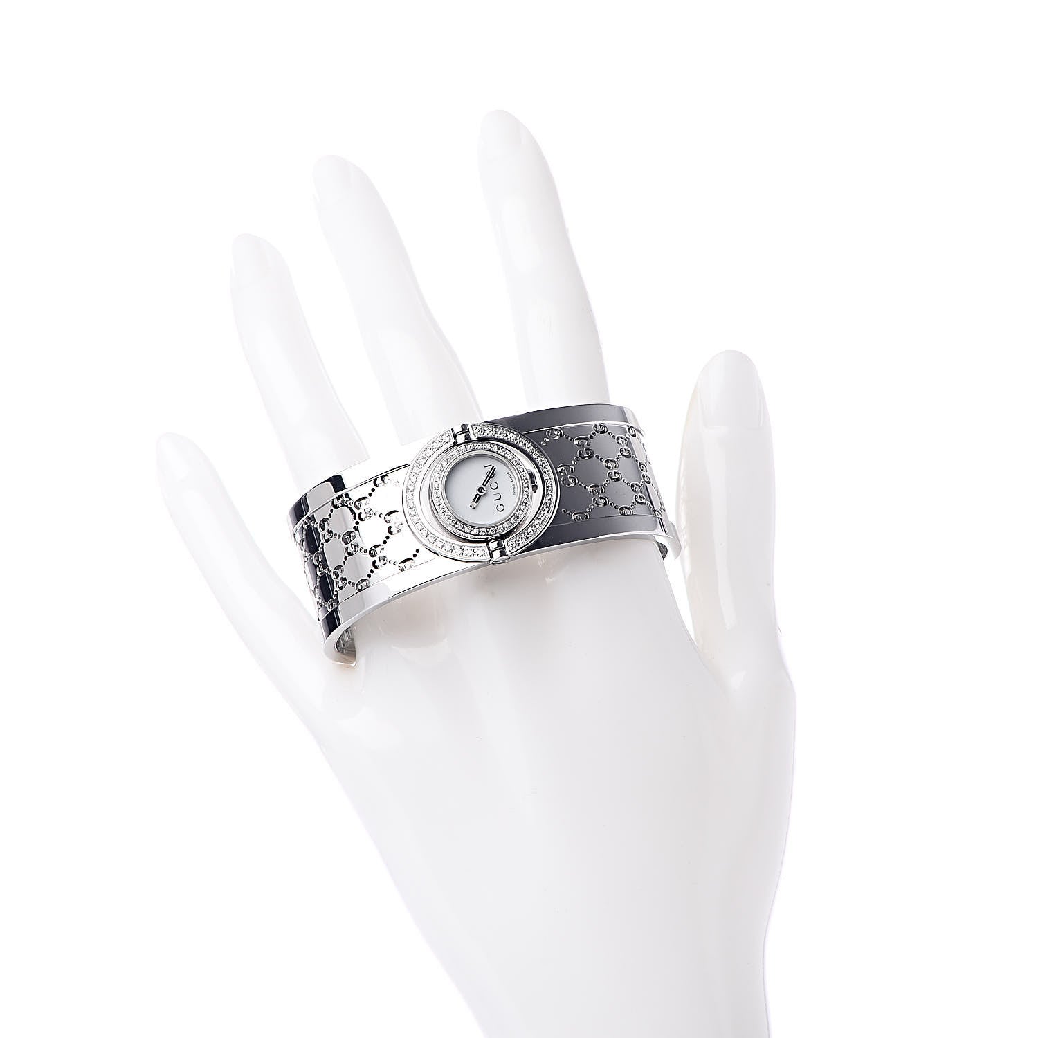 Gucci Stainless Steel Diamond Pave Bezel Mother of Pearl 23mm Twirl Quartz Watch 2 of 6