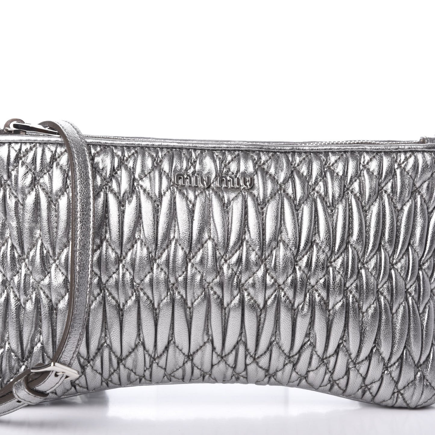 Metallic Nappa Matelasse Crystal Chain Crossbody Cromo
